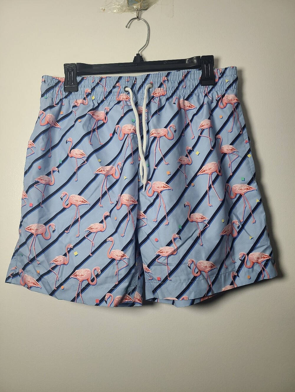 Trunks Surf&Swim - Light Blue Flamingo Print Swim Trunks Mens Size Medium